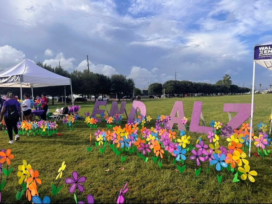 Colorful End Alz flower display at the Walk to End Alzheimer’s event